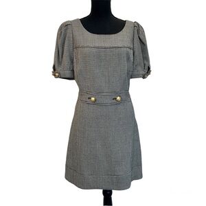 Juicy Couture Black White Houndstooth Y2K Wool puff sleeve Mini Dress Sz 12 NWOT